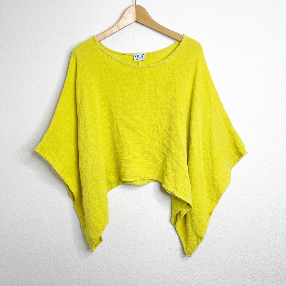 Oh My Gauze! Womens Lime Green Cotton Textured Poncho Top Oversized Boho